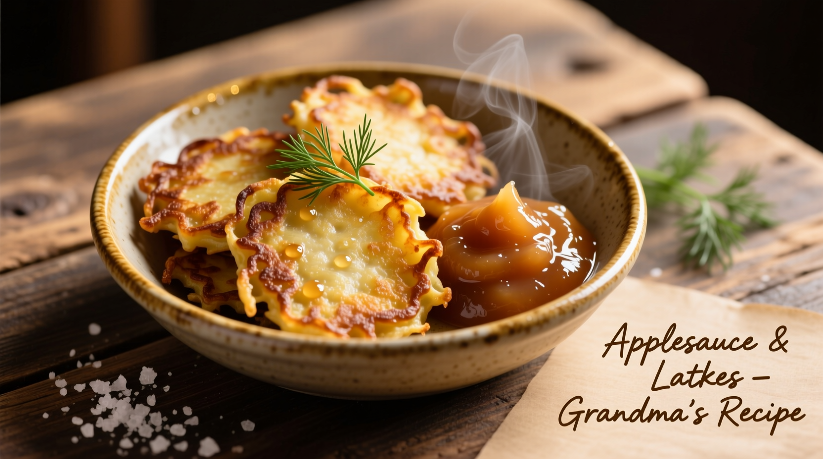 Golden brown potato latkes served with applesauce