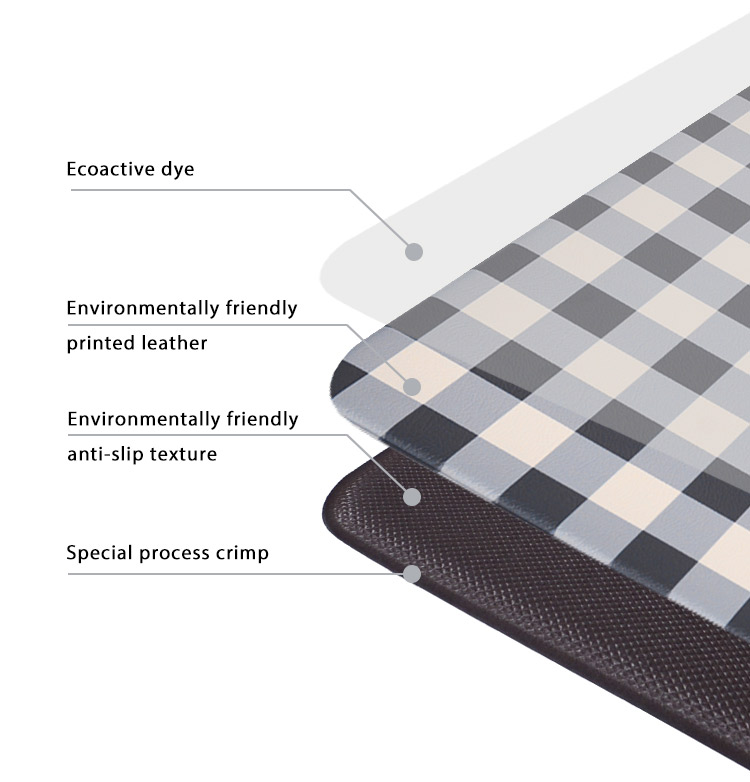 Shinnwa black and white check buffalo plaid mat waterproof pvc foam anti fatigue kitchen floor mat set for door