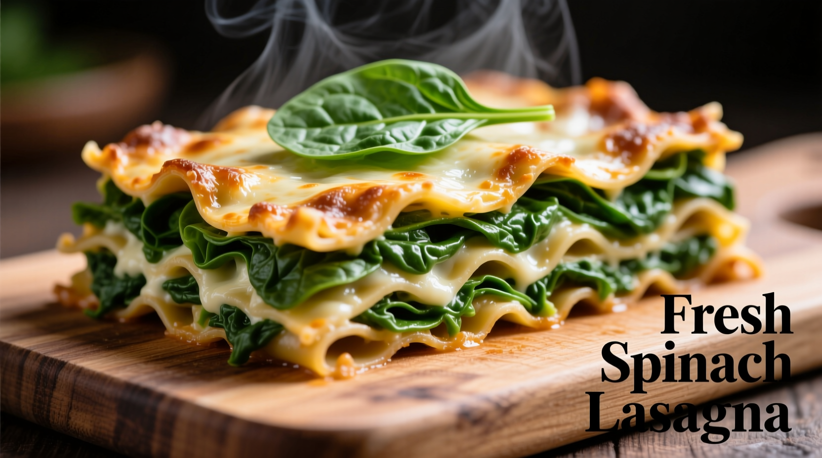 Fresh spinach lasagna with visible spinach layers