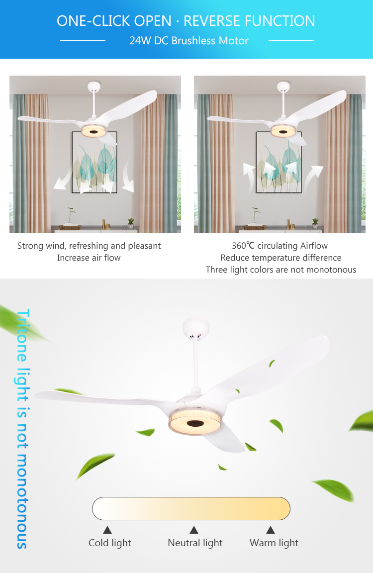 24V DC motor modern white large ABS blades ceiling fans with light and remote control