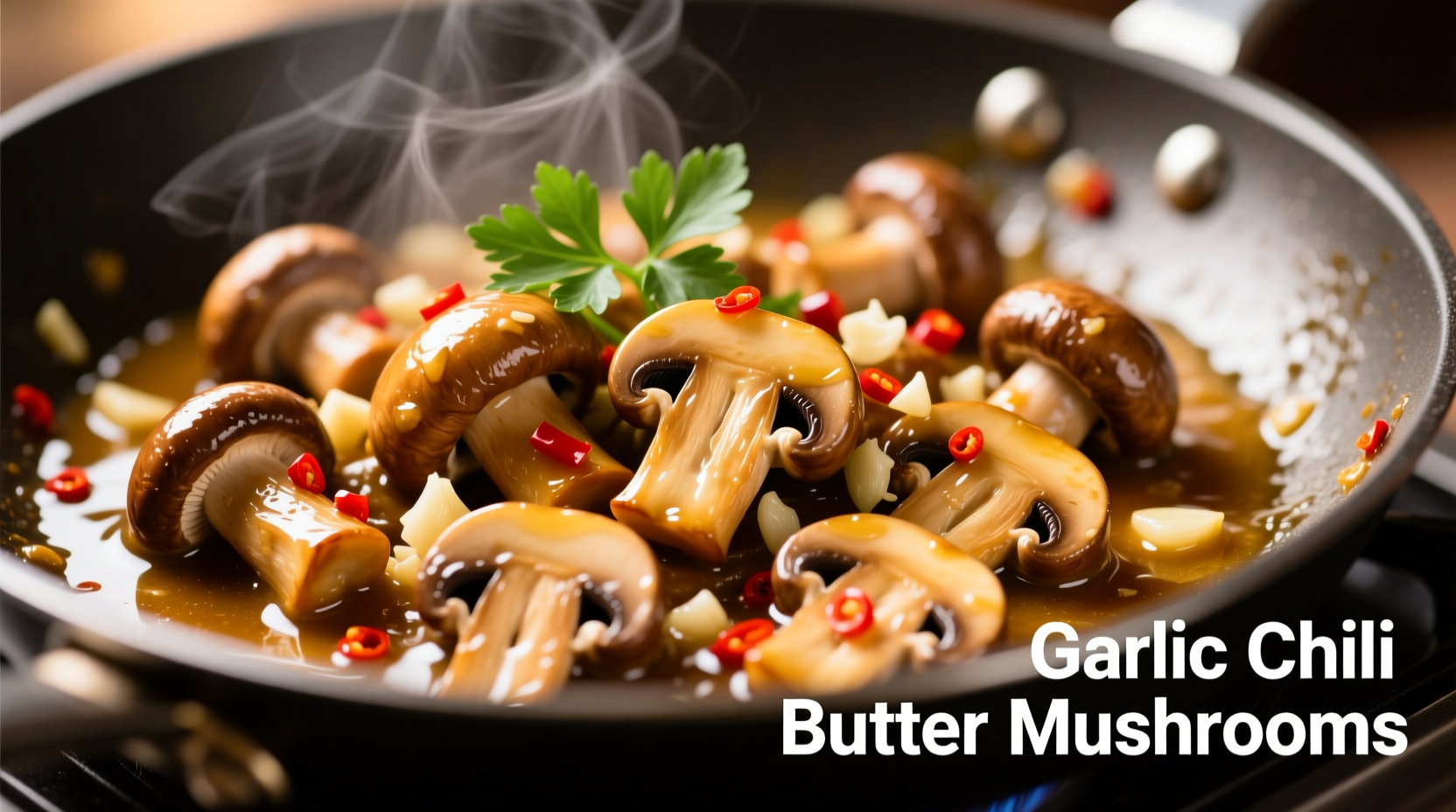 Sautéed mushrooms with garlic and chili in butter