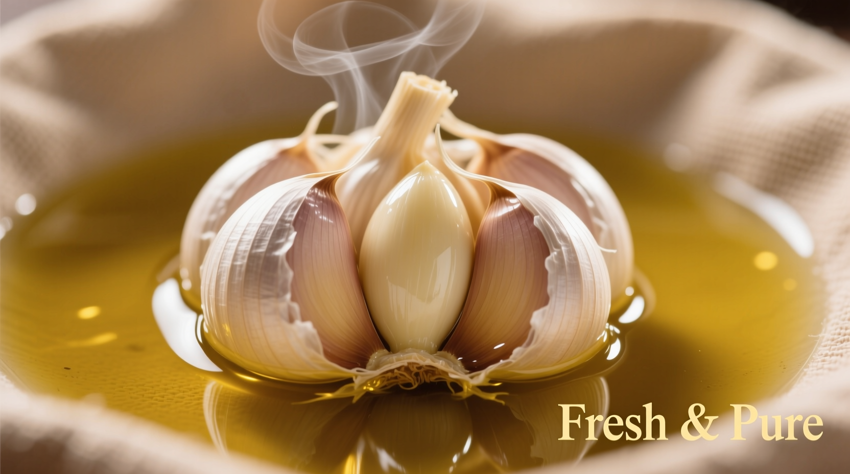 Fresh garlic cloves steeping in golden oil