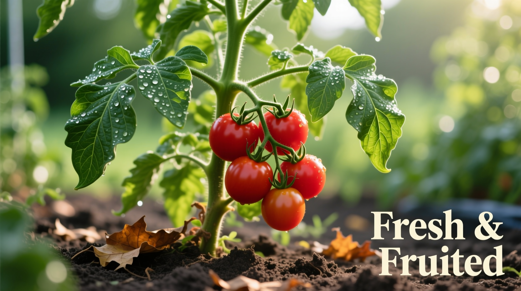 Healthy tomato plant with vibrant green leaves and red fruit