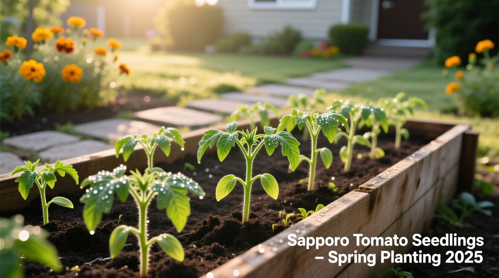 Sapporo tomato seedlings in garden bed