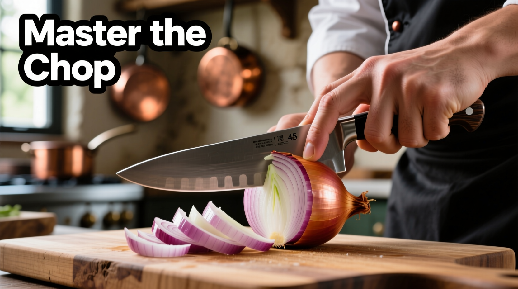 Chef's hand demonstrating proper onion chopping technique