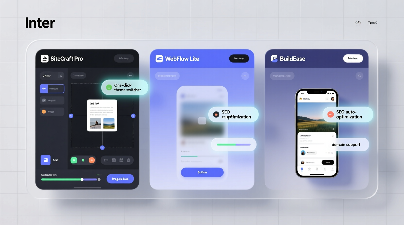 DIY website builder interface comparison screenshot