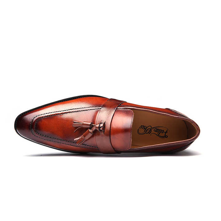 Brown Dress Shoes Loafer Handmade Genuine Leather Black Slip on Man Shoes