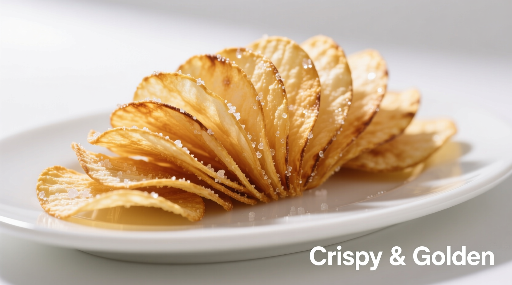 Perfectly golden crispy onion chips on white plate