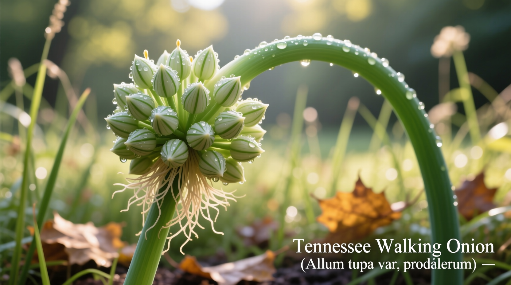 Tennessee walking onion with mature bulbils