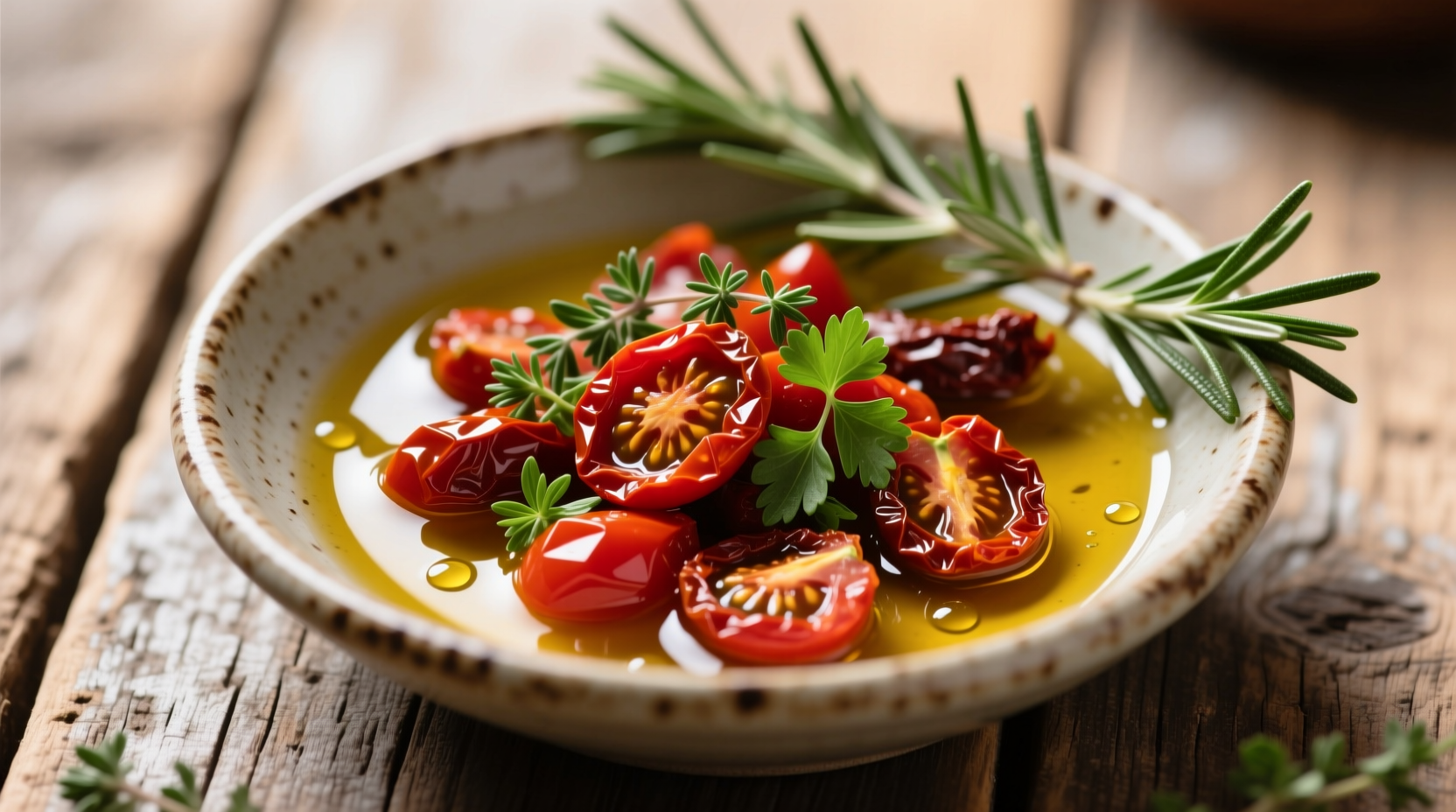 Chopped sundried tomatoes in olive oil with herbs