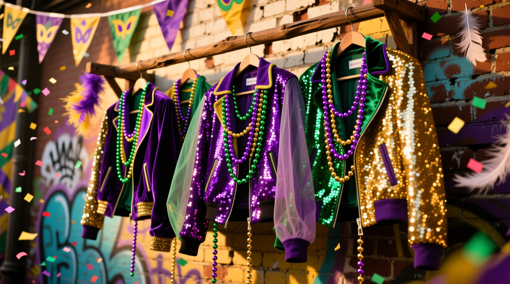 hanging jackets packing reminders and mardi gras bead