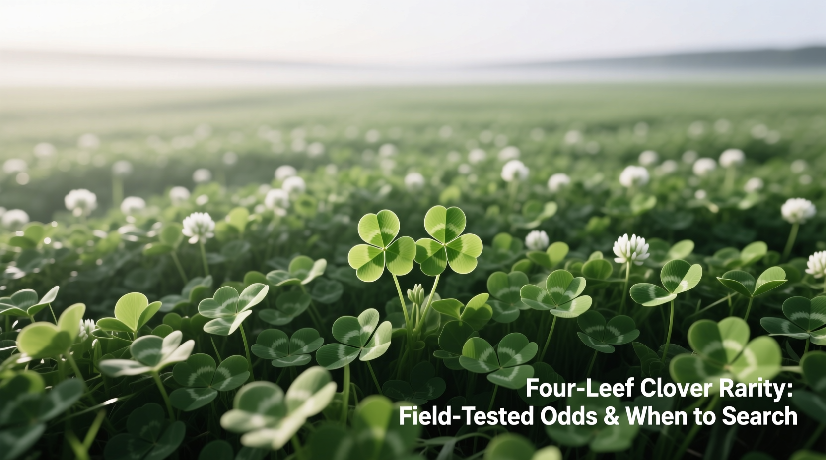 Aerial view showing clustered distribution of four-leaf clovers within a white clover field