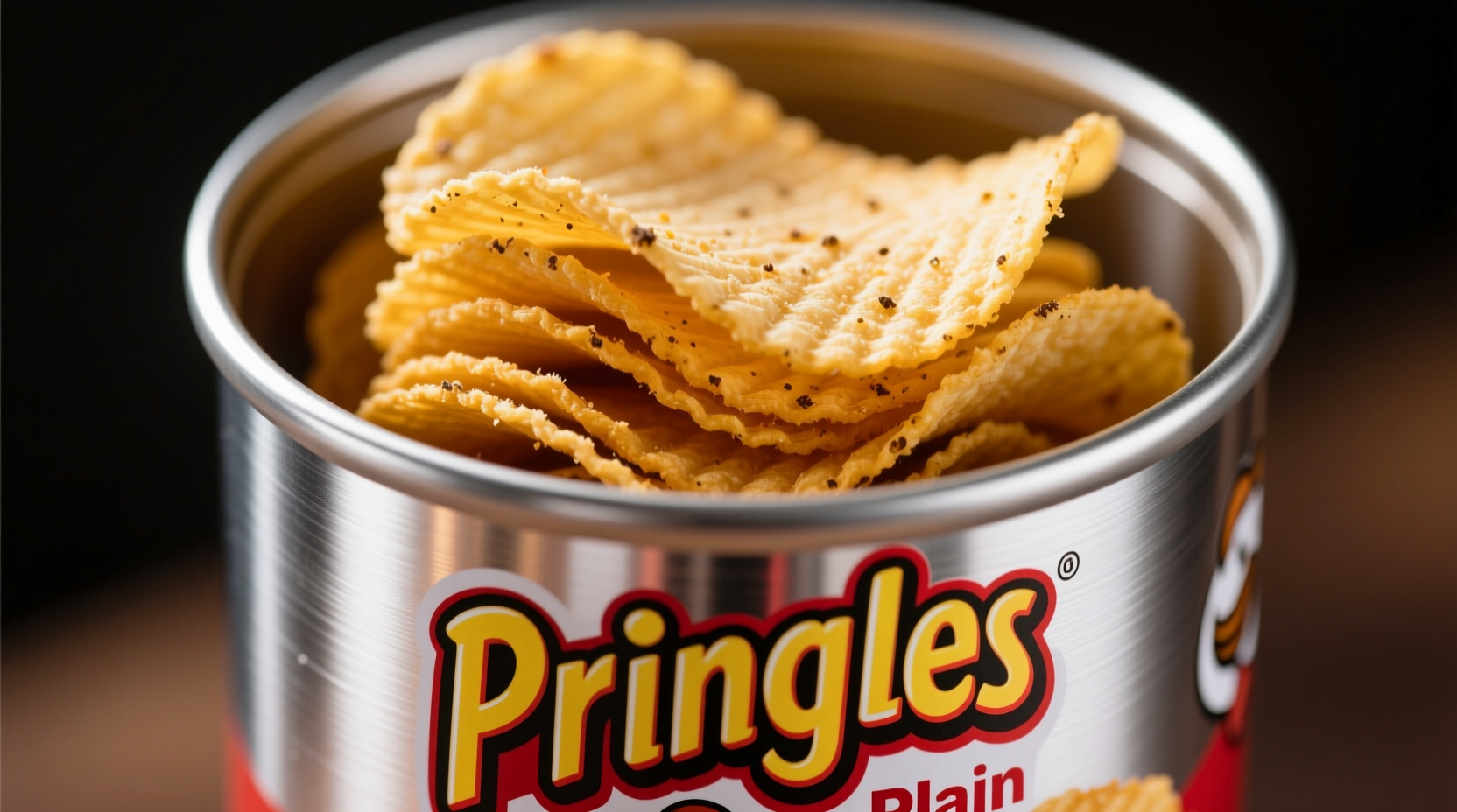Close-up of Pringles Plain Potato Chips in iconic tube