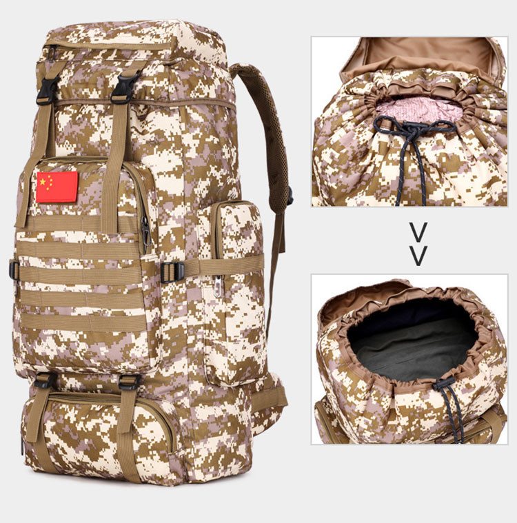 80L large capacity Outdoor Mountaineering Camping Hiking molle backpack tactical black nylon military