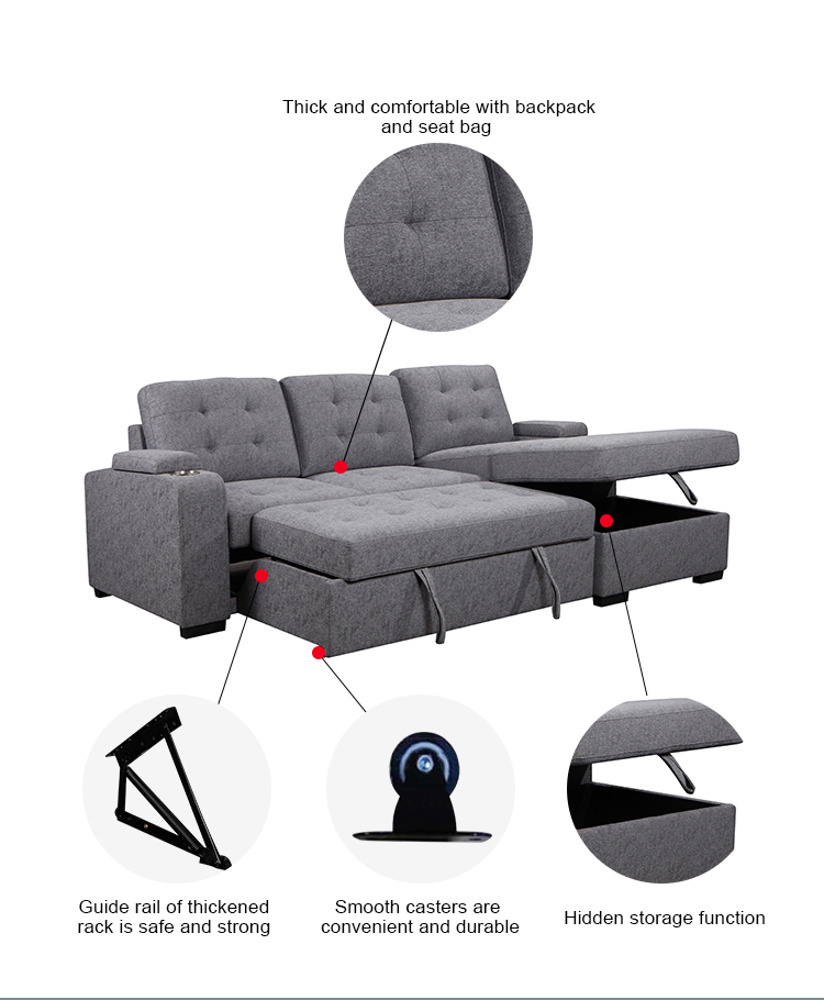 China factory wholesale price living room corner Sofa Bed chaise modular sofa