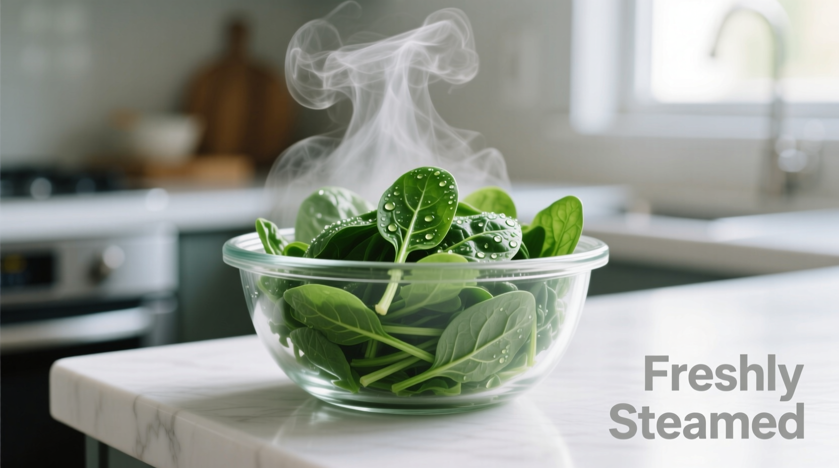 Freshly steamed spinach in microwave-safe bowl