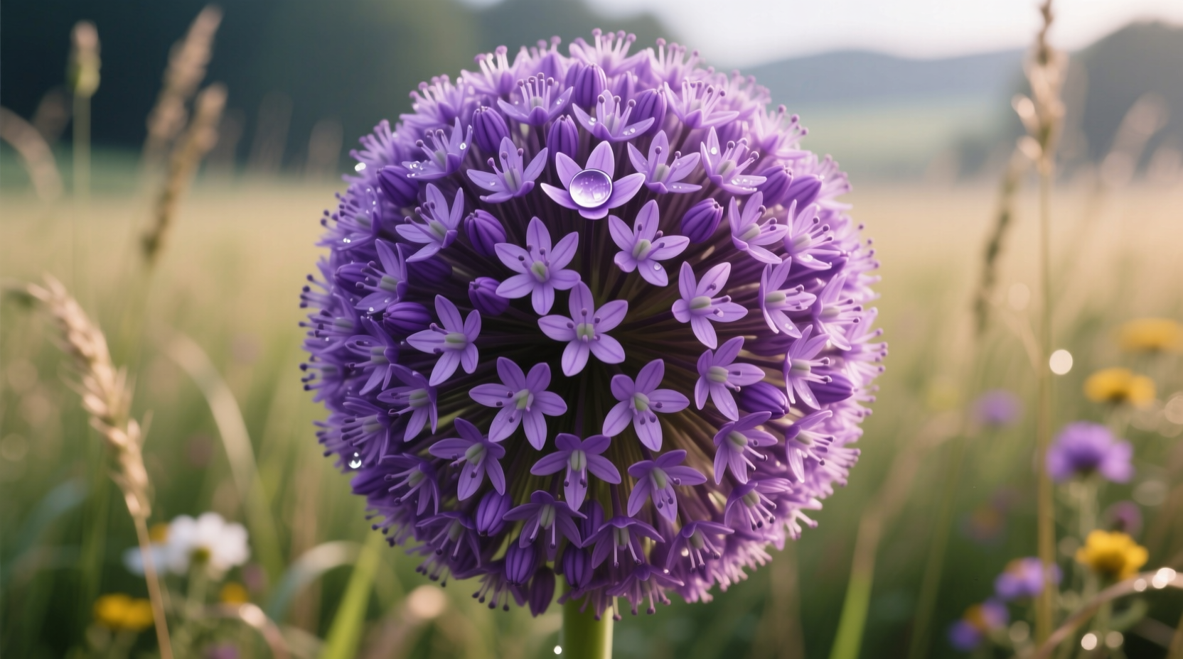 Giant allium flower head with purple spherical bloom