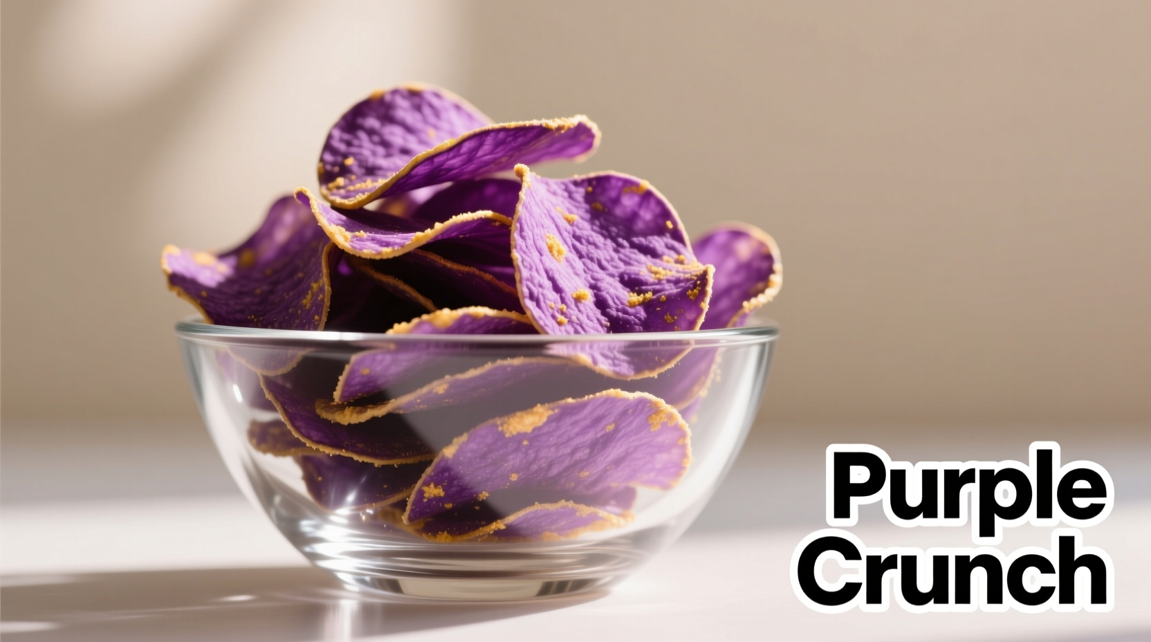 Vibrant purple potato chips in a glass bowl