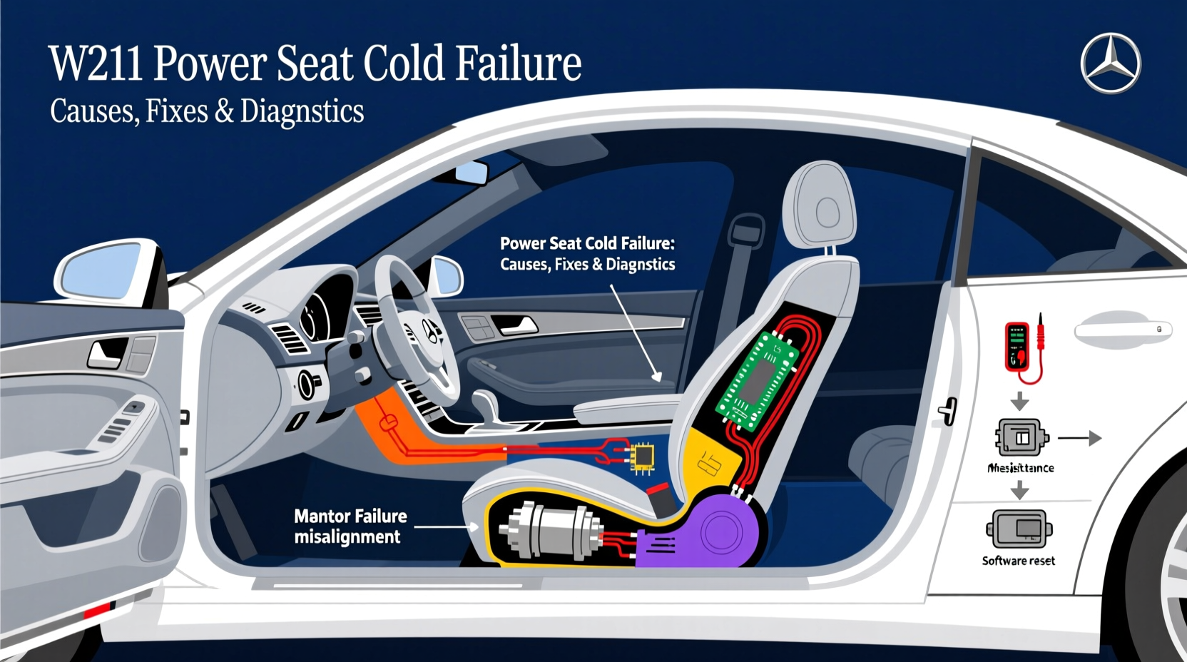 w211 power seat cold failure