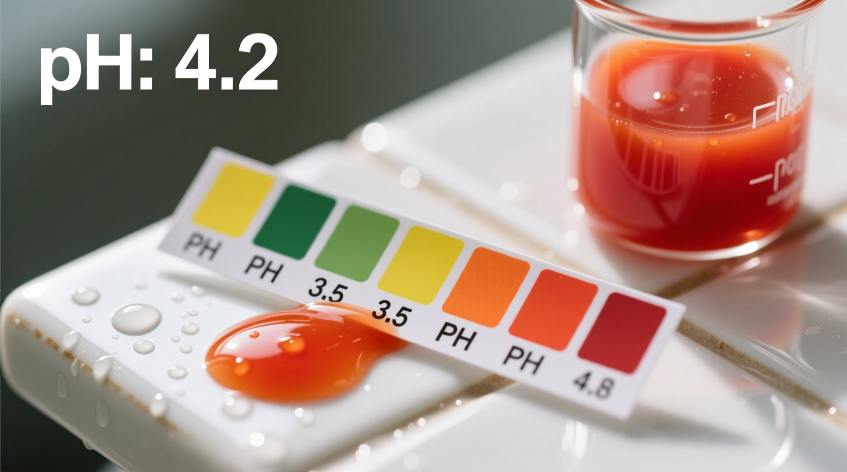 pH test strips measuring tomato acidity levels