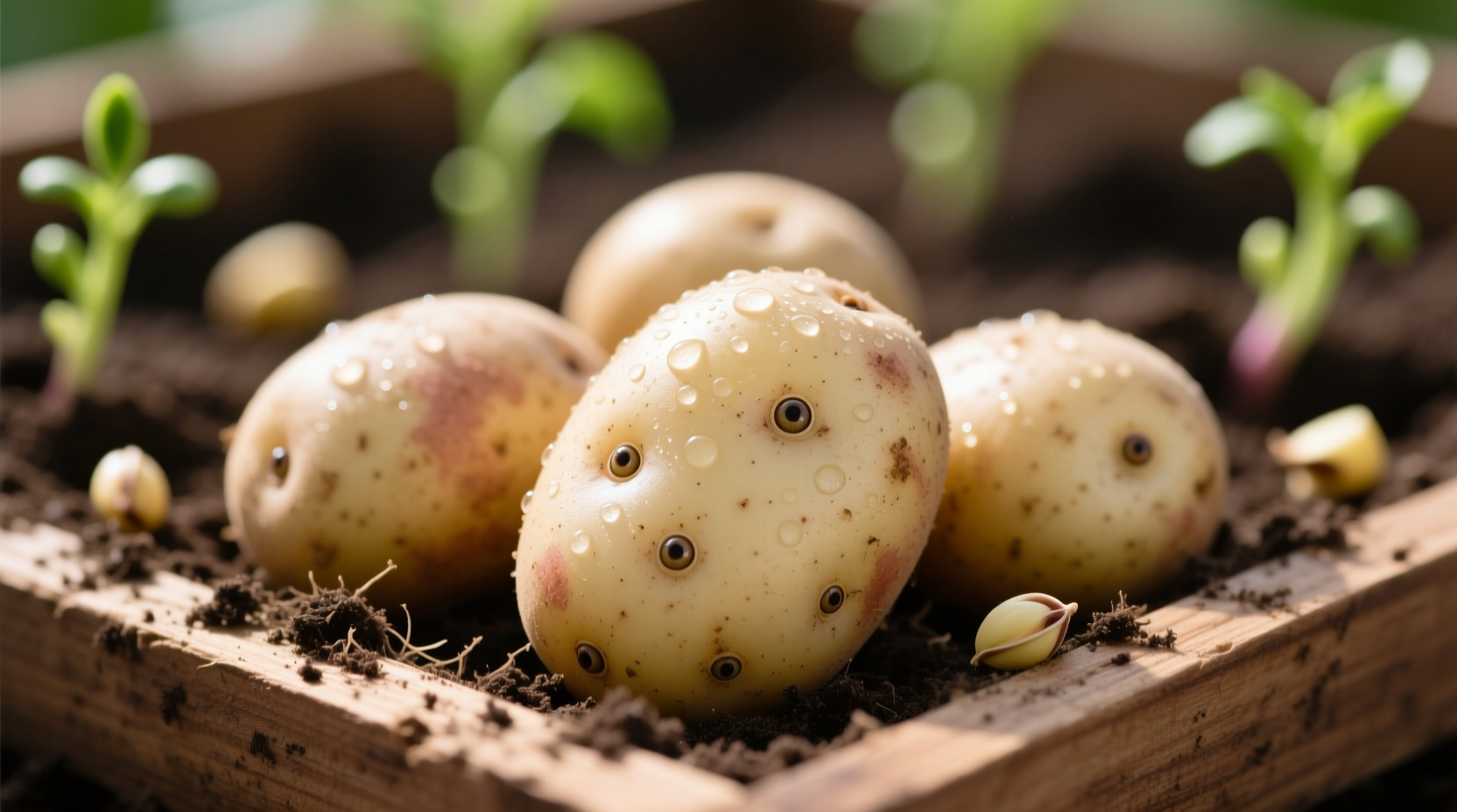 Healthy seed potatoes showing eyes ready for planting
