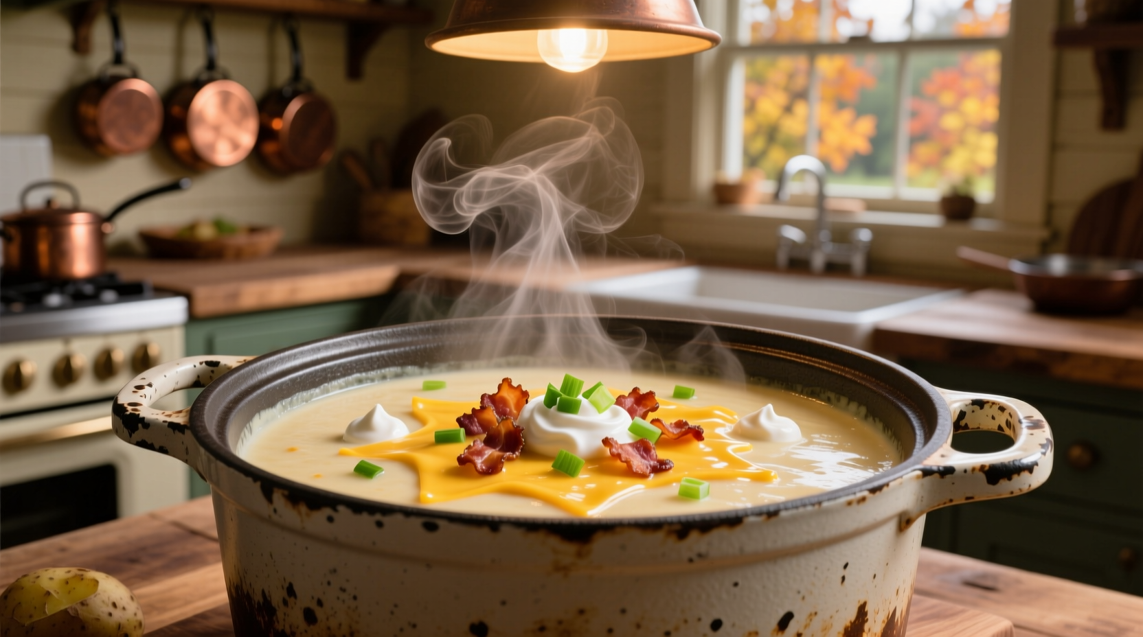 Crock pot filled with creamy loaded potato soup