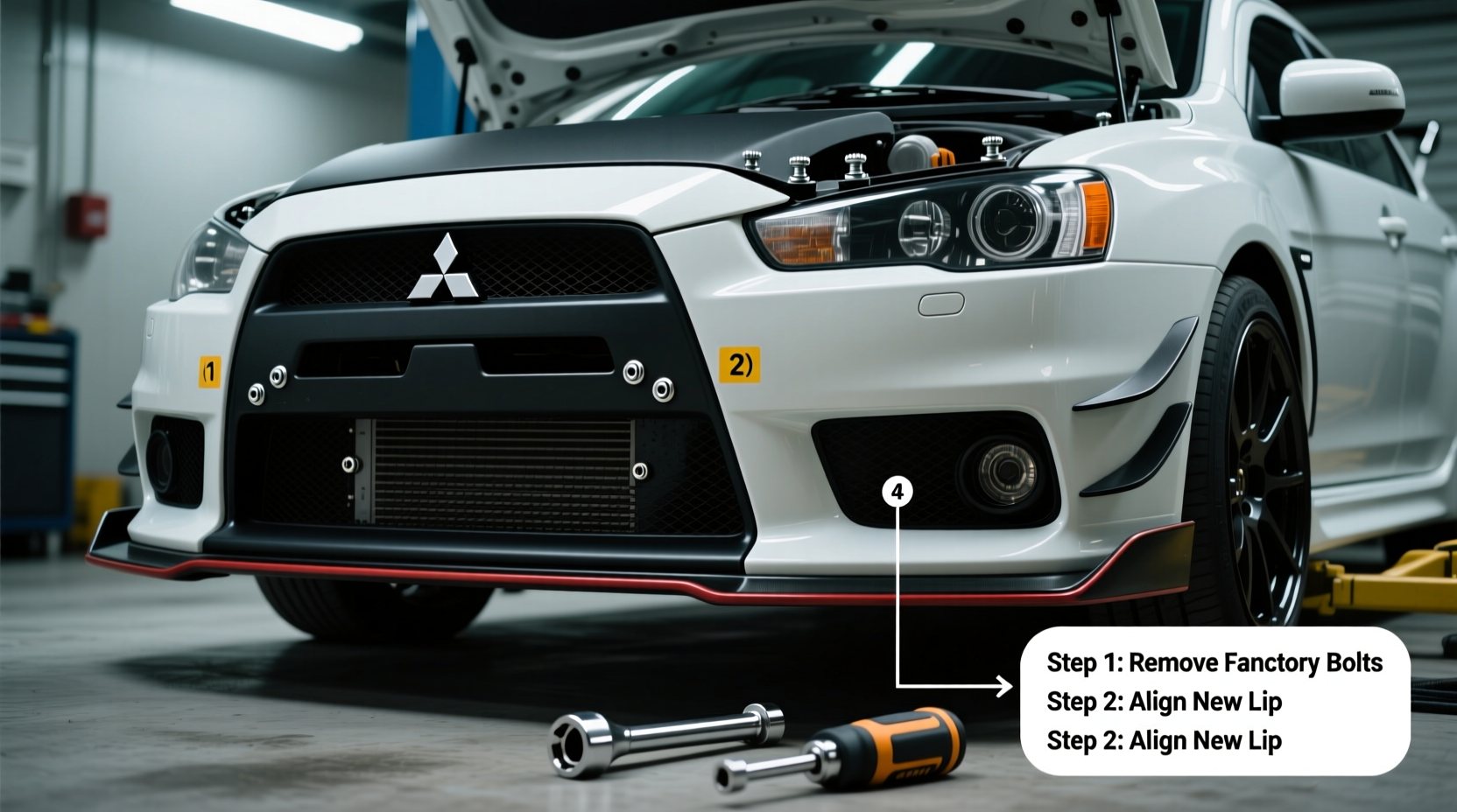 evo x front lip install