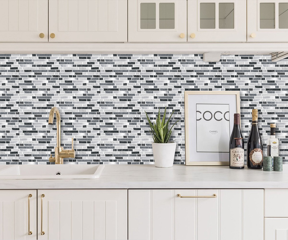 Black and white rectangular wall stickers crystal Epoxy 3D effect wallpaper beautiful luxury DIY wall stickers