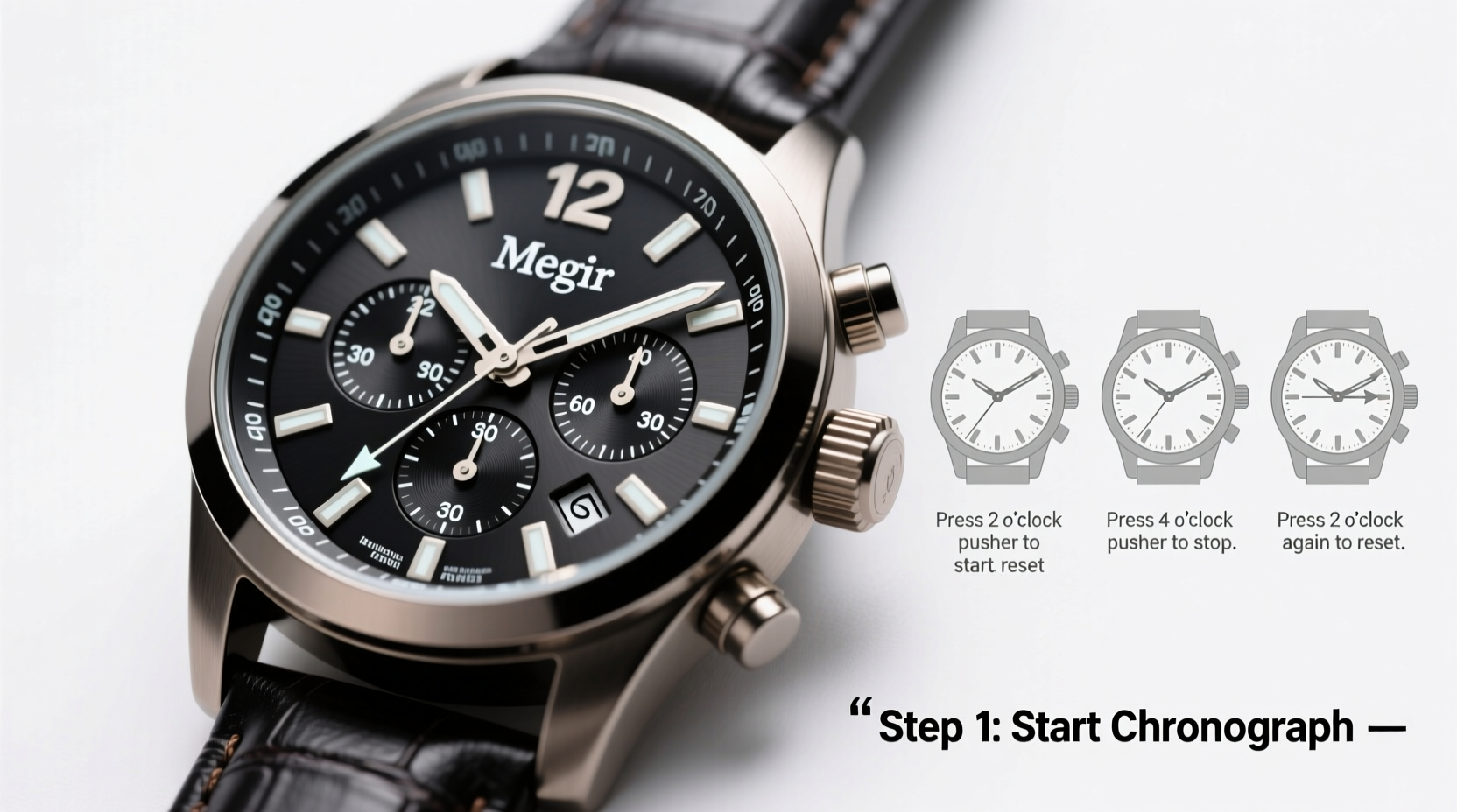 step by step guide to setting the chronograph on your megir quartz watch easily