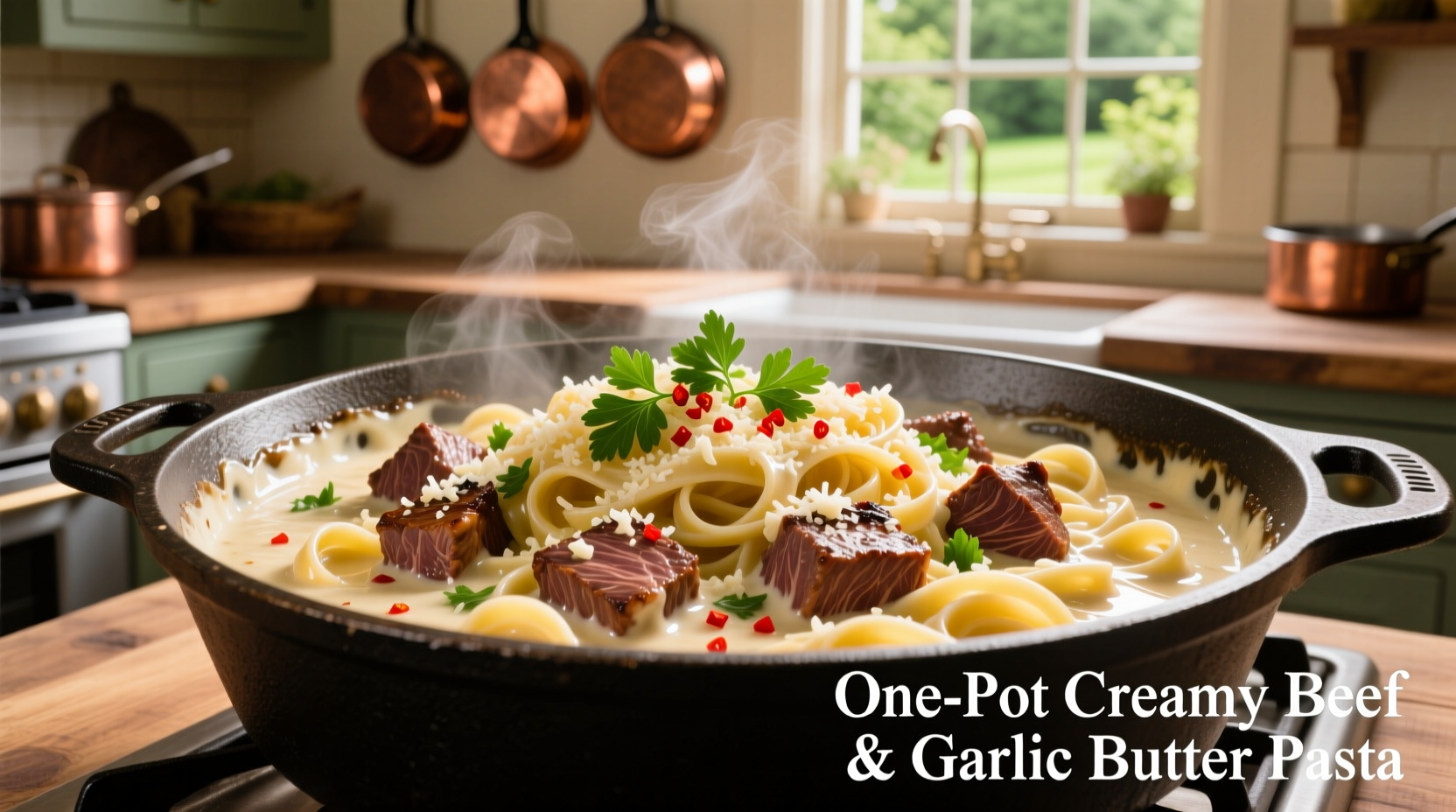 One-Pot Creamy Beef & Garlic Butter Pasta Recipe