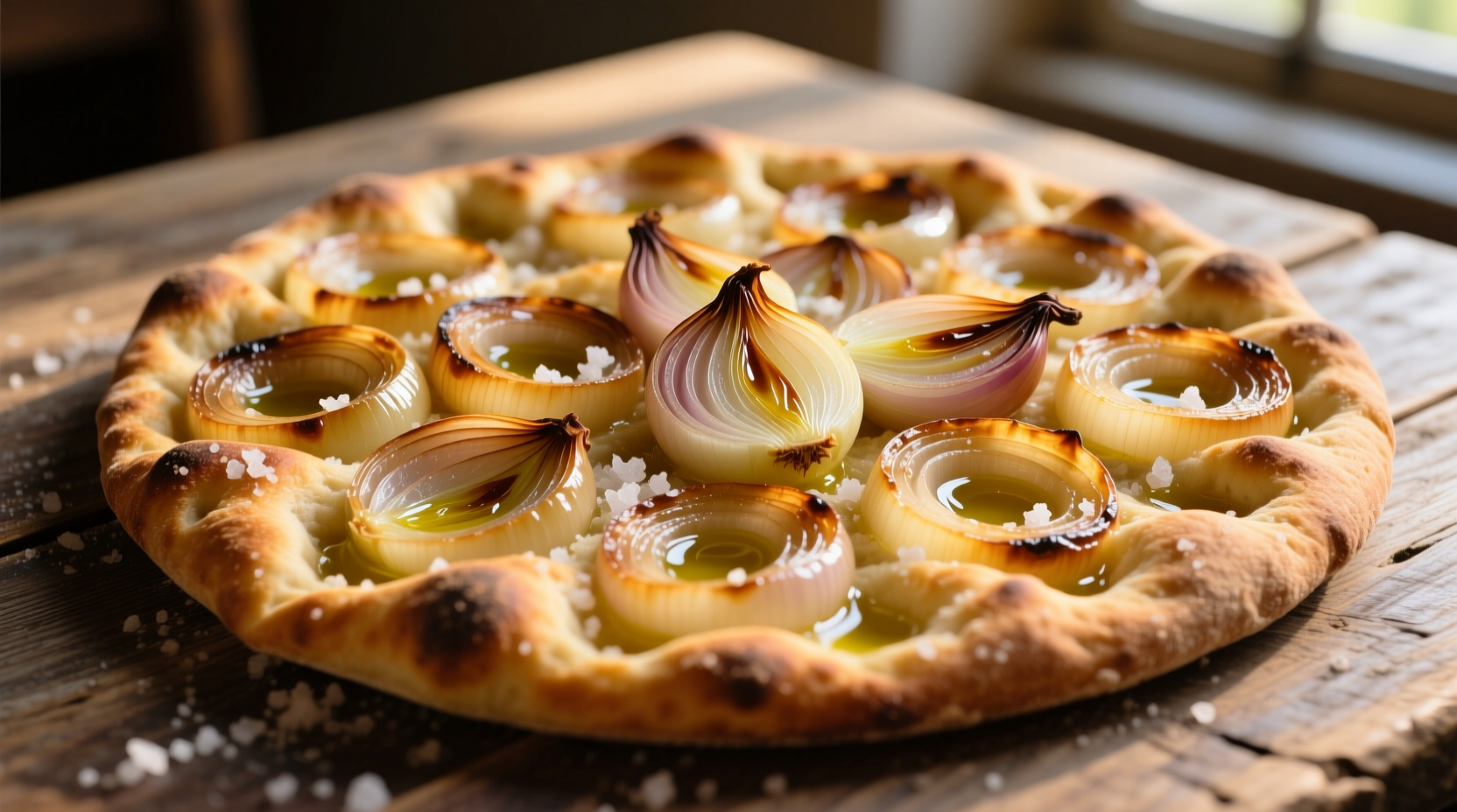 Golden onion focaccia with caramelized onions