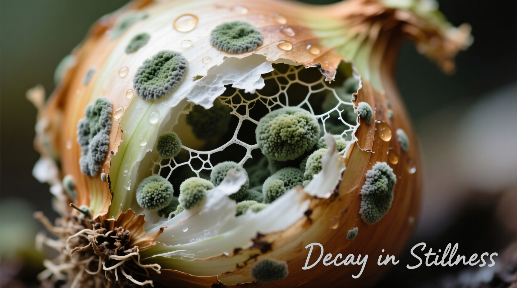 Close-up of spoiled onion with mold spots