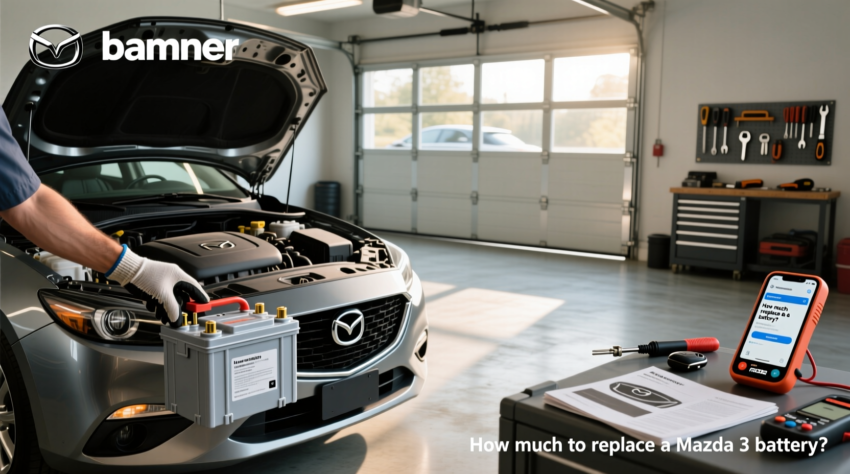 Replacing 2018 Mazda 3 hatchback battery with tools and new unit