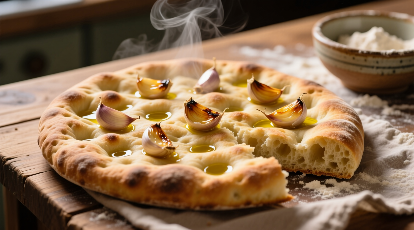 easy roasted garlic focaccia no knead bread recipe