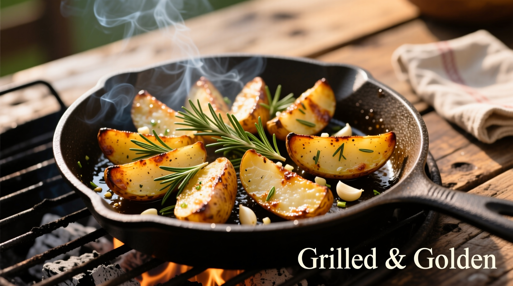 Perfectly grilled potato wedges with rosemary and garlic