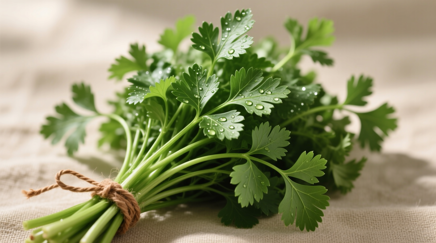 Fresh Chinese parsley bunch with slender green stalks and delicate leaves