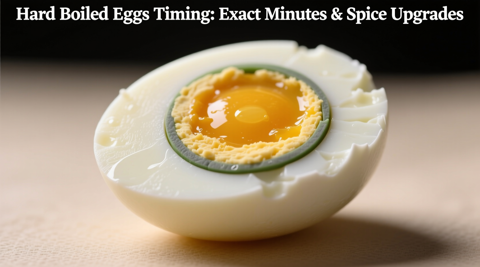 Close-up of hard boiled egg cross-section showing creamy yellow yolk versus overcooked green-ringed yolk
