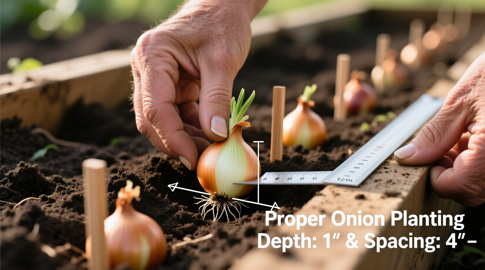 Proper onion planting depth and spacing demonstration