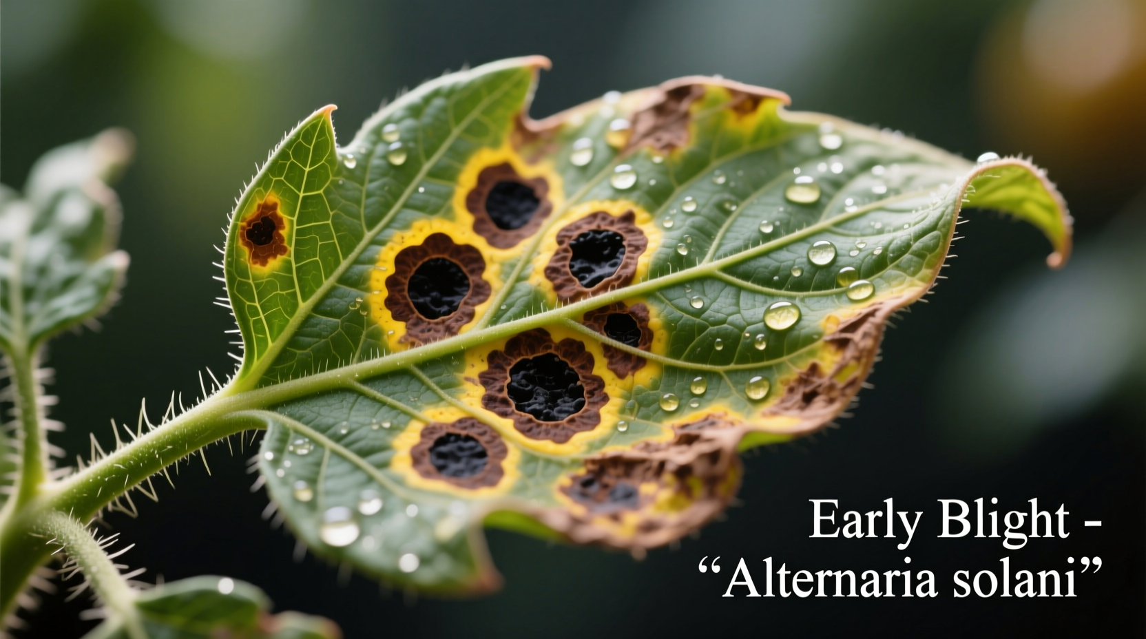 Tomato leaves showing early blight symptoms with concentric rings