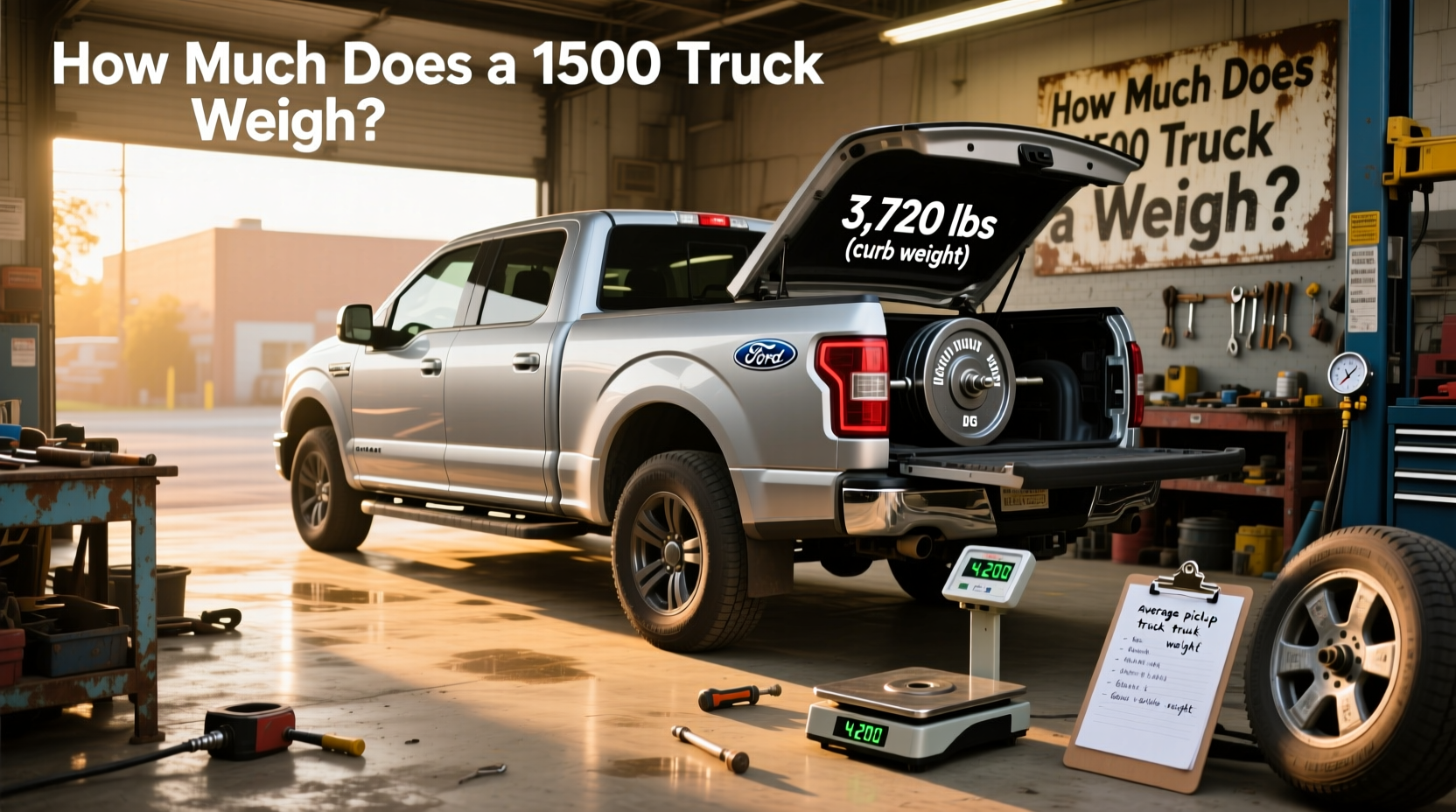 Side view of a modern pickup truck showing overall dimensions and weight zones