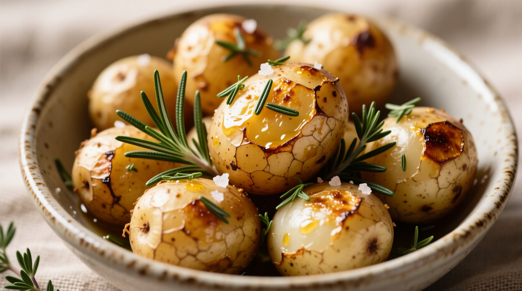 Perfectly roasted small white potatoes with herbs