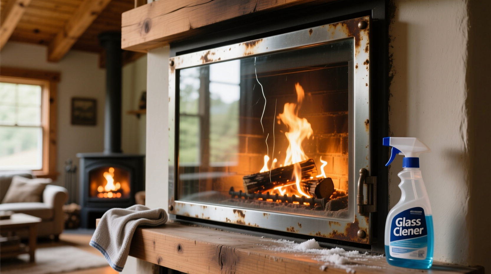 how to clean fireplace glass