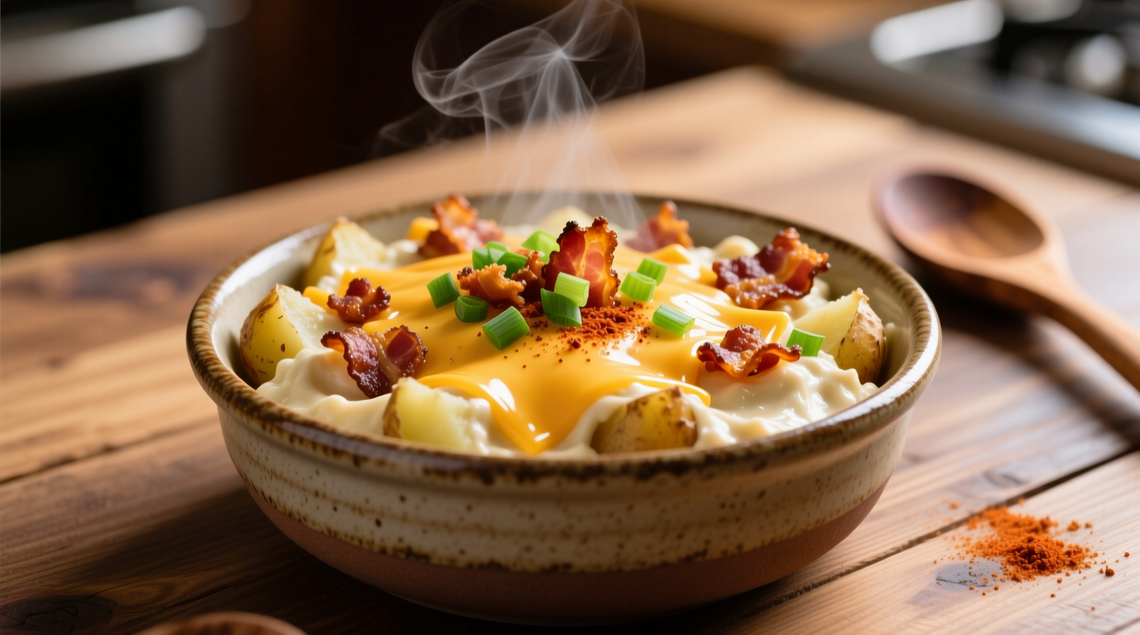 Creamy loaded potato dip with bacon and cheddar