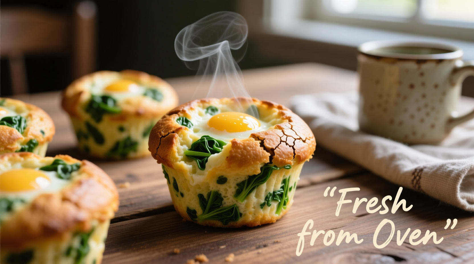 Fluffy spinach egg muffins fresh from oven