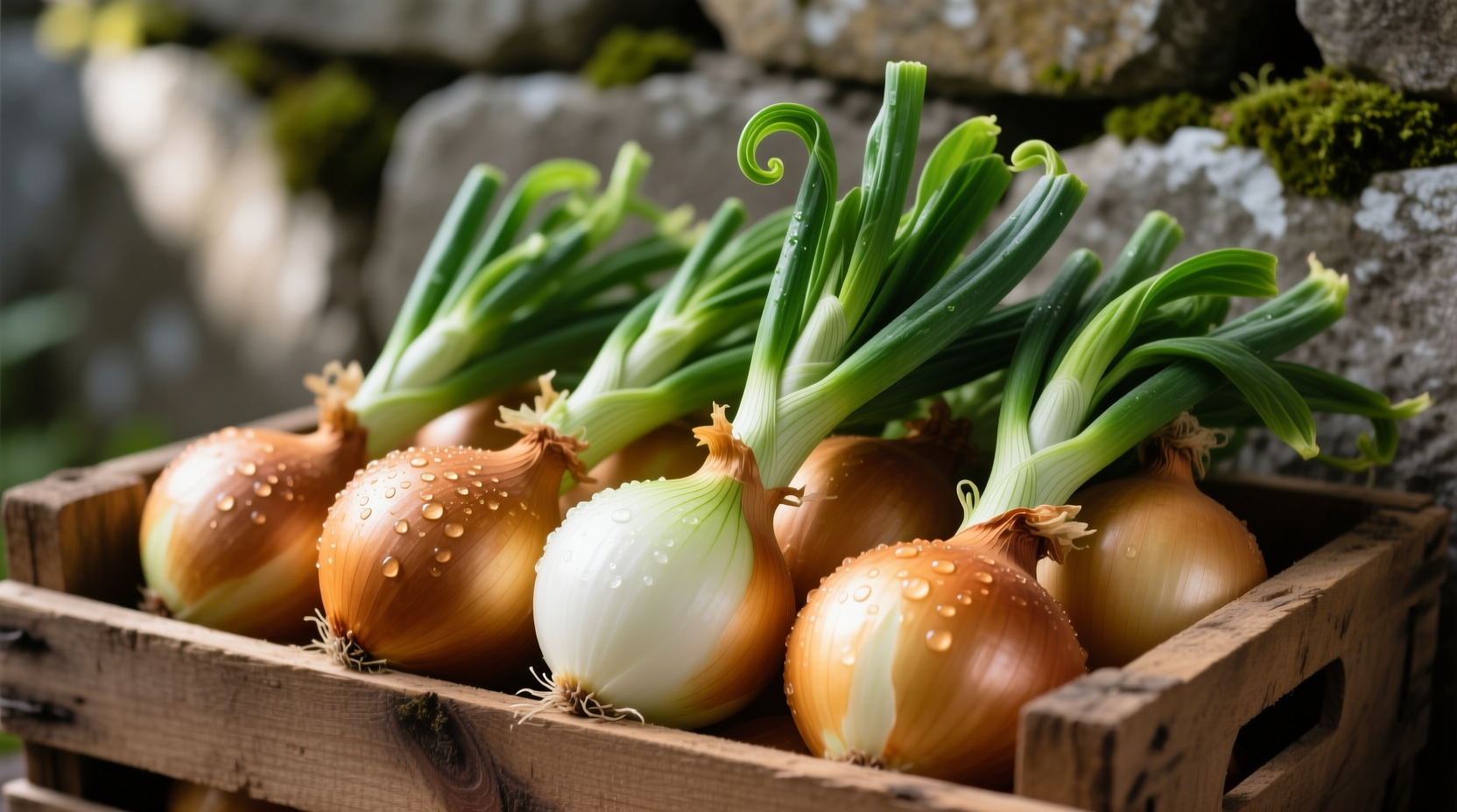 Fresh Walla Walla sweet onions with green tops