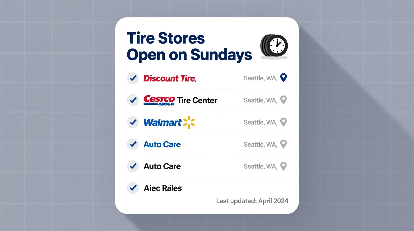 what tire store is open on sunday