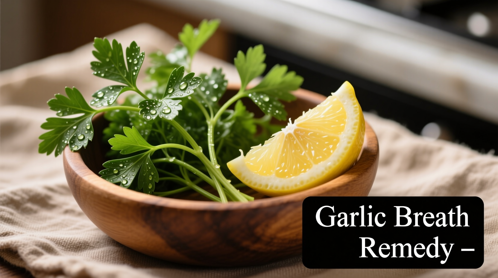 Fresh parsley and lemon for garlic breath remedy