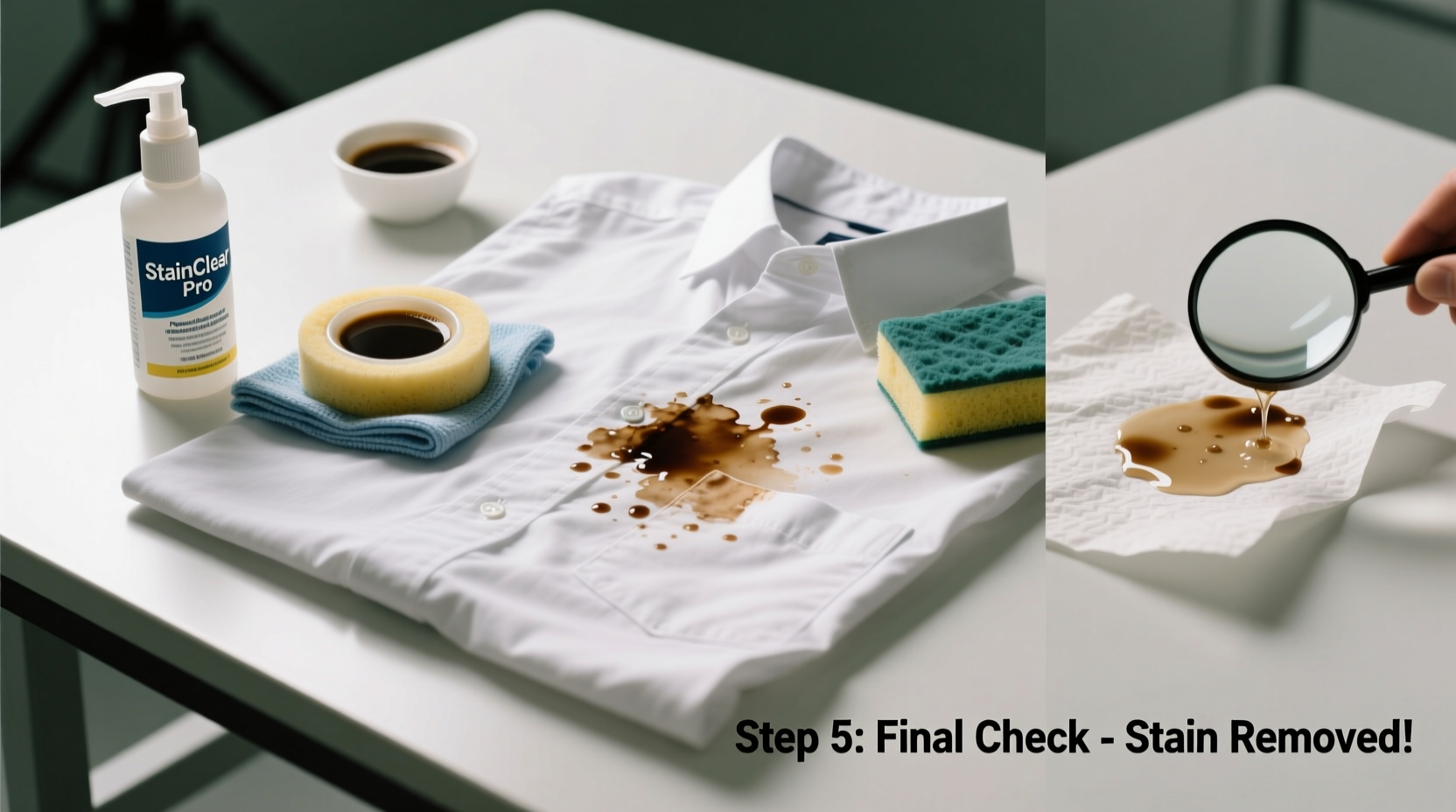 Step-by-step stain removal process demonstration