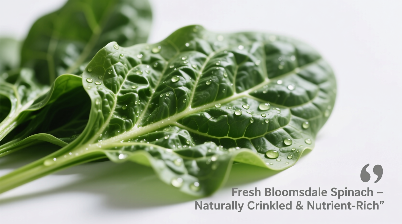 Fresh Bloomsdale spinach leaves with characteristic crinkled texture