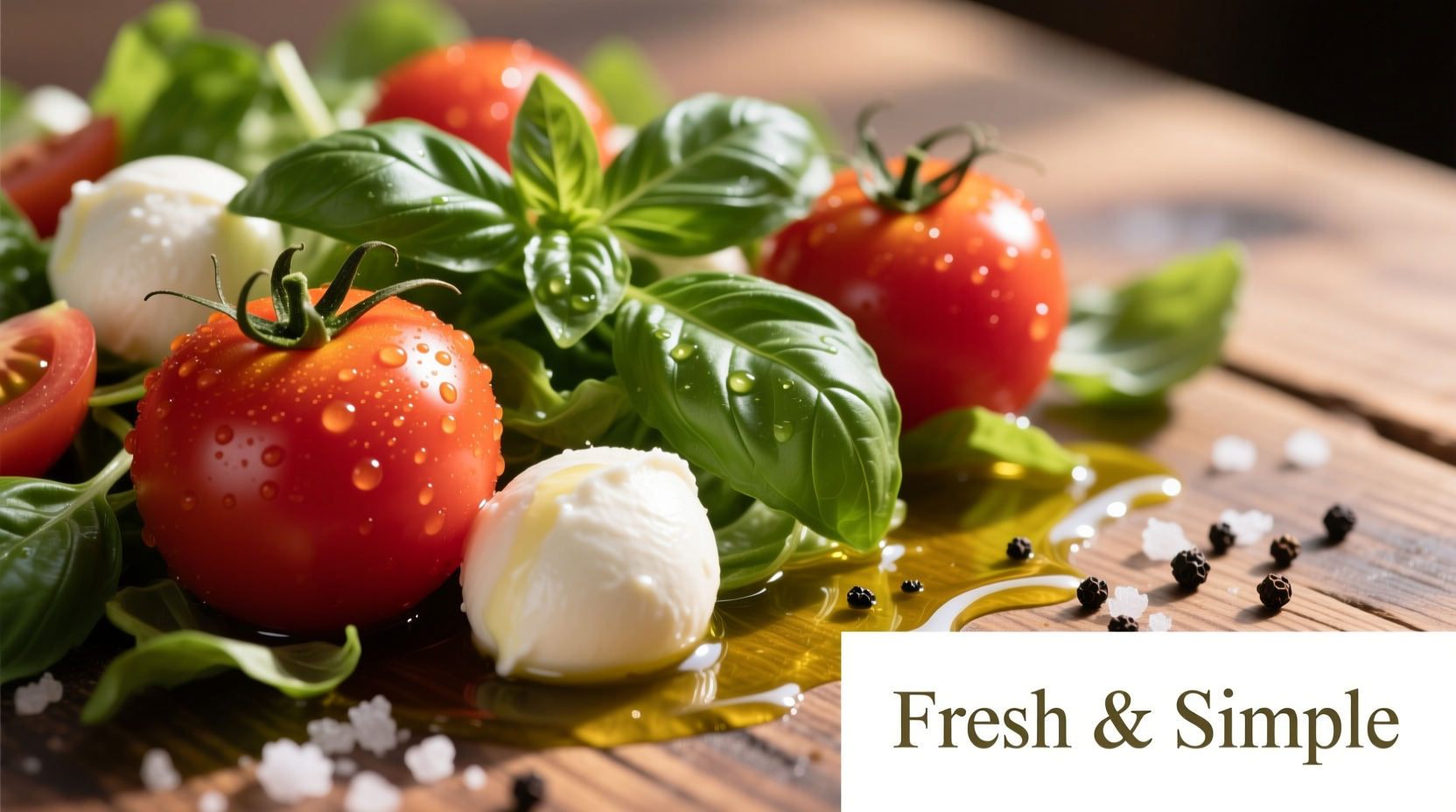 Freshly assembled tomato mozzarella basil salad